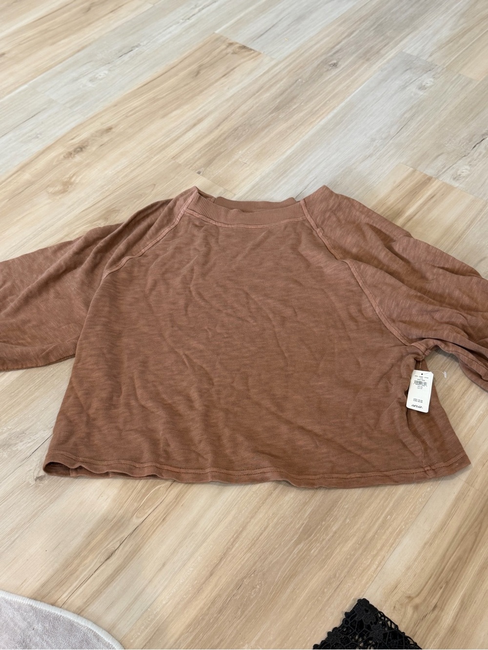aerie Cropped Long-Sleeve Top in Rust